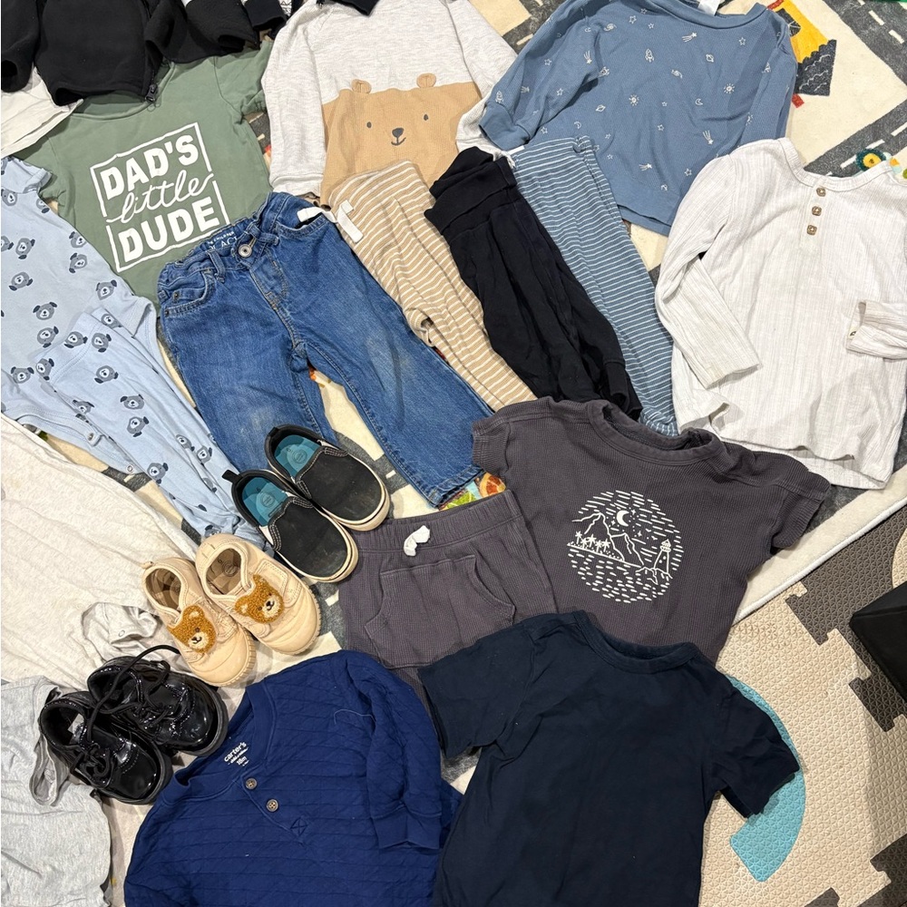 Lot of Baby/Toddler Clothes & Shoes - Neutral Navy, Gray, White, Green - Picture 4 of 4